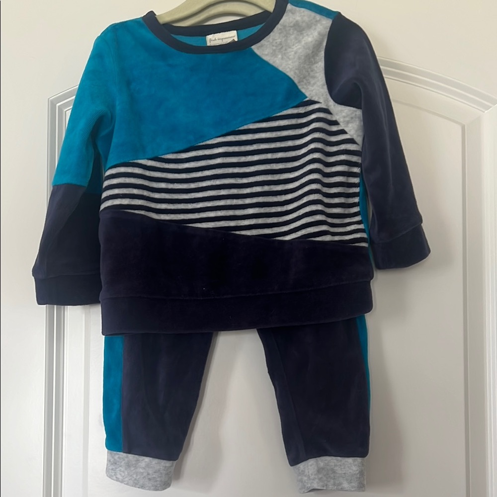 First Impressions | (18M) Blue Colorblock Striped Toddler Outfit